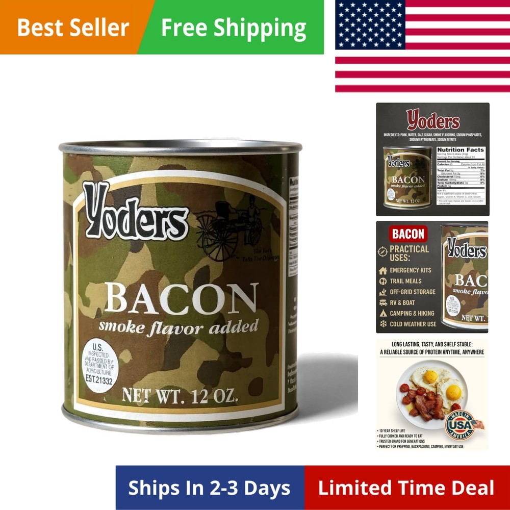 Canned Fully Cooked Bacon – Shelf Stable Meat Precooked Bacon – 10 Storage –…