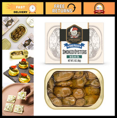 Premium Smoked Oysters in Olive Oil – 3oz Cans, Pack of 12, Gourmet Seafood Trea