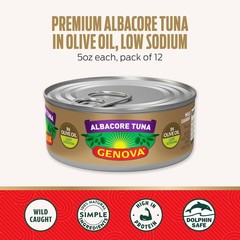 Genova Premium Albacore Tuna in Olive Oil, 5 Ounce Cans (Pack of 12), Low Sodium