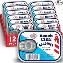 Beach Cliff Sardines in Water, Wild Caught, 3.75 oz Can, Pack of 12