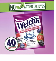 Welch’s Fruit Snacks Berries N Cherries 0.8 oz Box 40 Count Packed With Vitamins