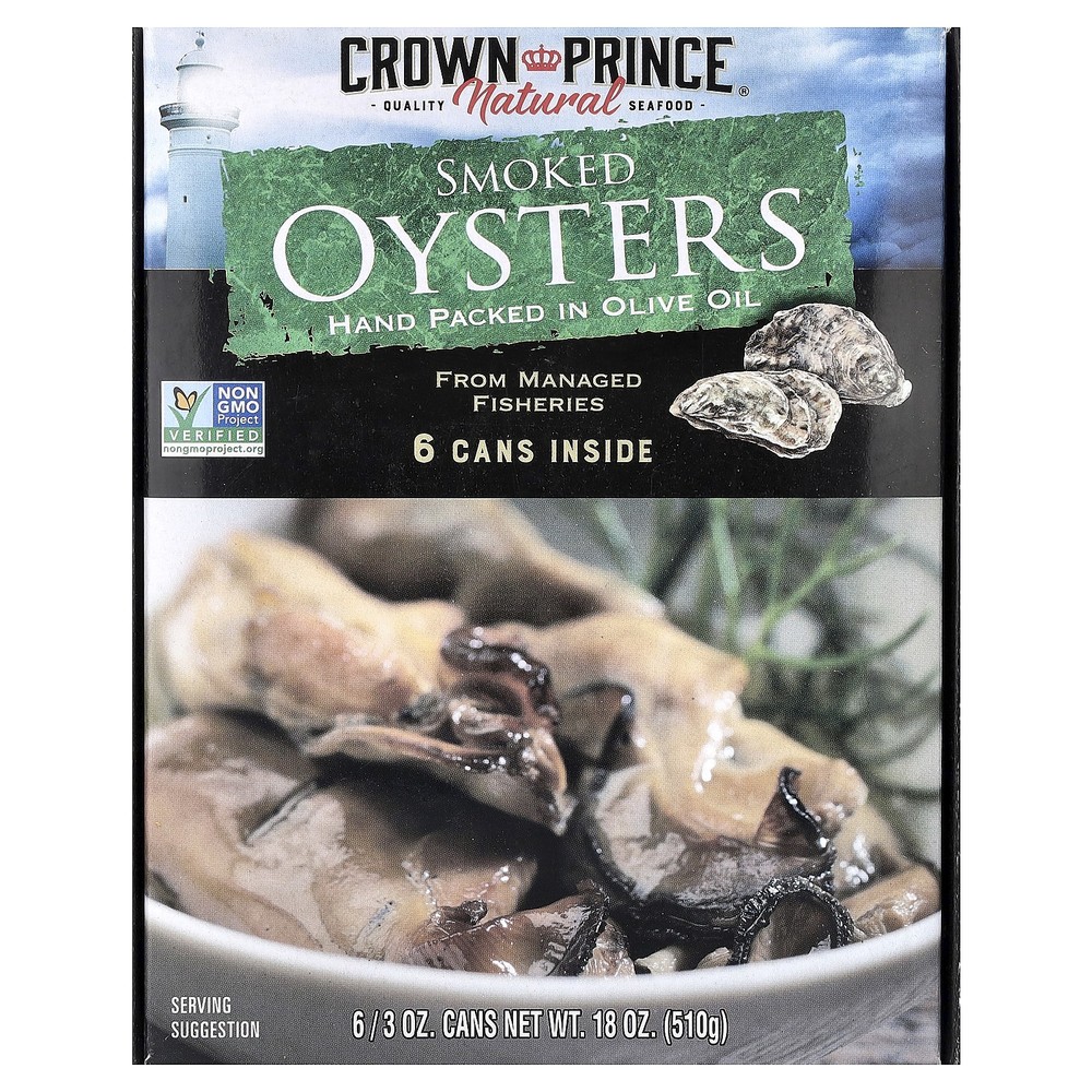 Smoked Oysters, In Olive Oil, 6 Cans, 3 oz (85 g) Each