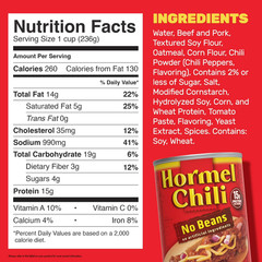 HORMEL Chili No Beans Canned Chili, Shelf-Stable, 38 oz Steel Can