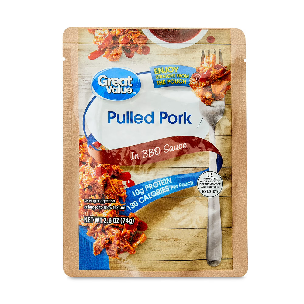 3-Pack Great Value Pulled Pork in BBQ Sauce, 2.6 oz Pouches