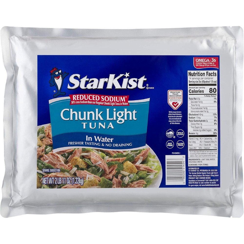 Reduced Sodium Chunk Light Tuna in Water – 43 Oz Pouch (Pack of 6)