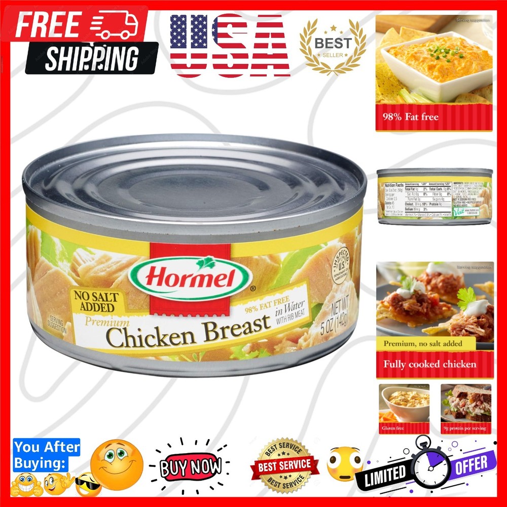 No Salt Added Canned Chunk Chicken Breast in Water, 5 Ounce Pack of 12