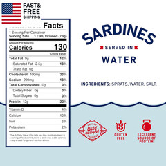 Sardines in Water, 3.75 Oz Can (Pack of 12) – Wild Caught Sardines – 12G Protein