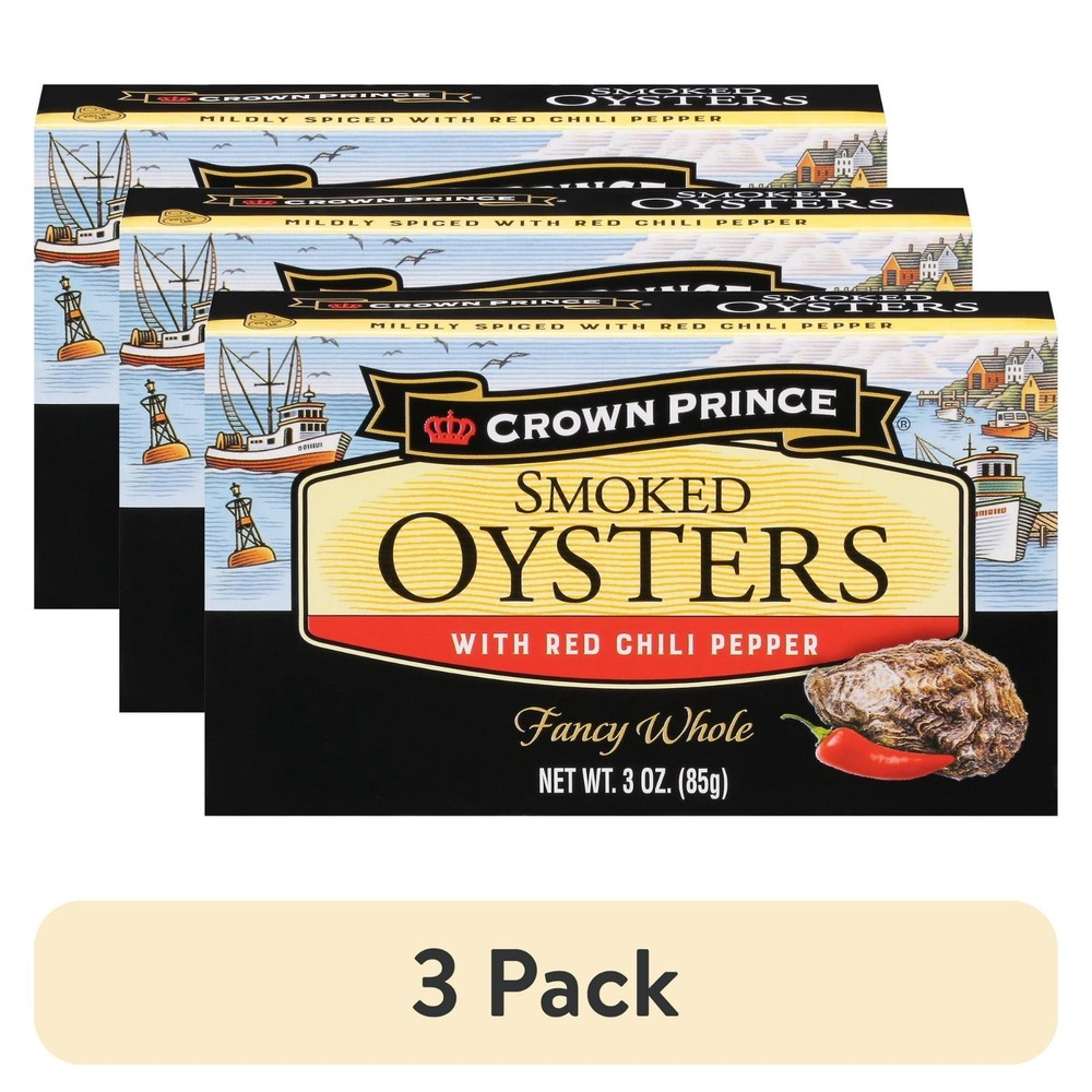 (3 pack) Crown Prince Smoked Oysters with Red Chili Pepper, 3 oz Can
