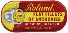 Roland Flat Fillets of Anchovies in Olive Oil, Case of 25 Two Oz Tins