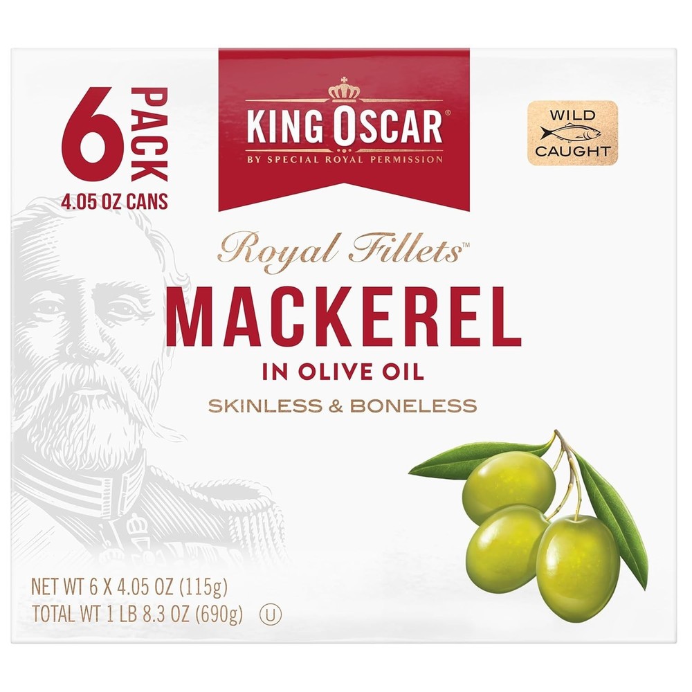 King Oscar Mackerel Skinless Boneless Wild Caught Olive Oil 4.05 Oz Can 6-Pack