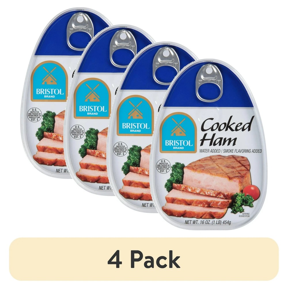 4 Pack Bristol Cooked Canned Ham, Smoke Flavor, High Protein, 16 oz Aluminum Can