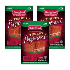 Bridgford Sliced Turkey Pepperoni, 70% Less Fat, Gluten Free, 4 Oz, (Pack of 3)