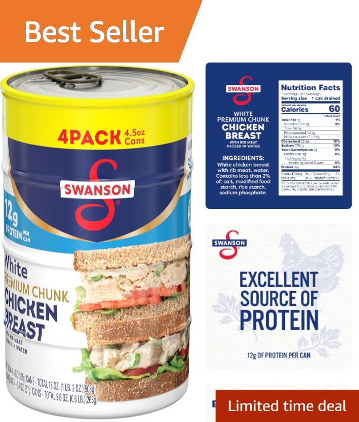 Swanson Chunk Chicken Breast, 4.5 oz x 4 – Gluten-Free & Ready to Eat