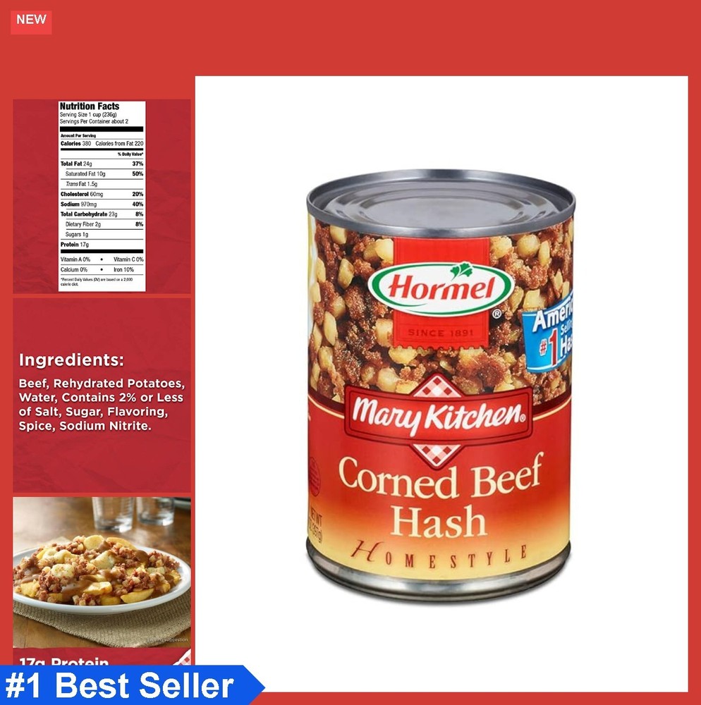 Corned Beef Hash 14 Ounce Canned Fully Cooked 17g Protein Pack of 12