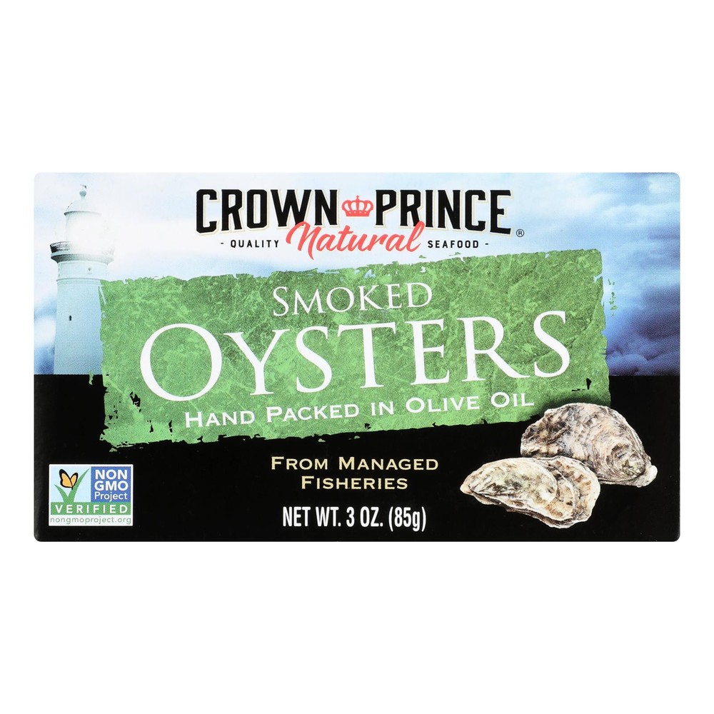 Crown Prince Oysters – Naturally Smoked in Pure Olive Oil – 3 oz – case of 18