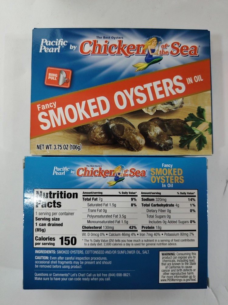 24 pk Chicken Of The Sea Fancy Smoked Oysters In Oil. Expiration 08-01-2027